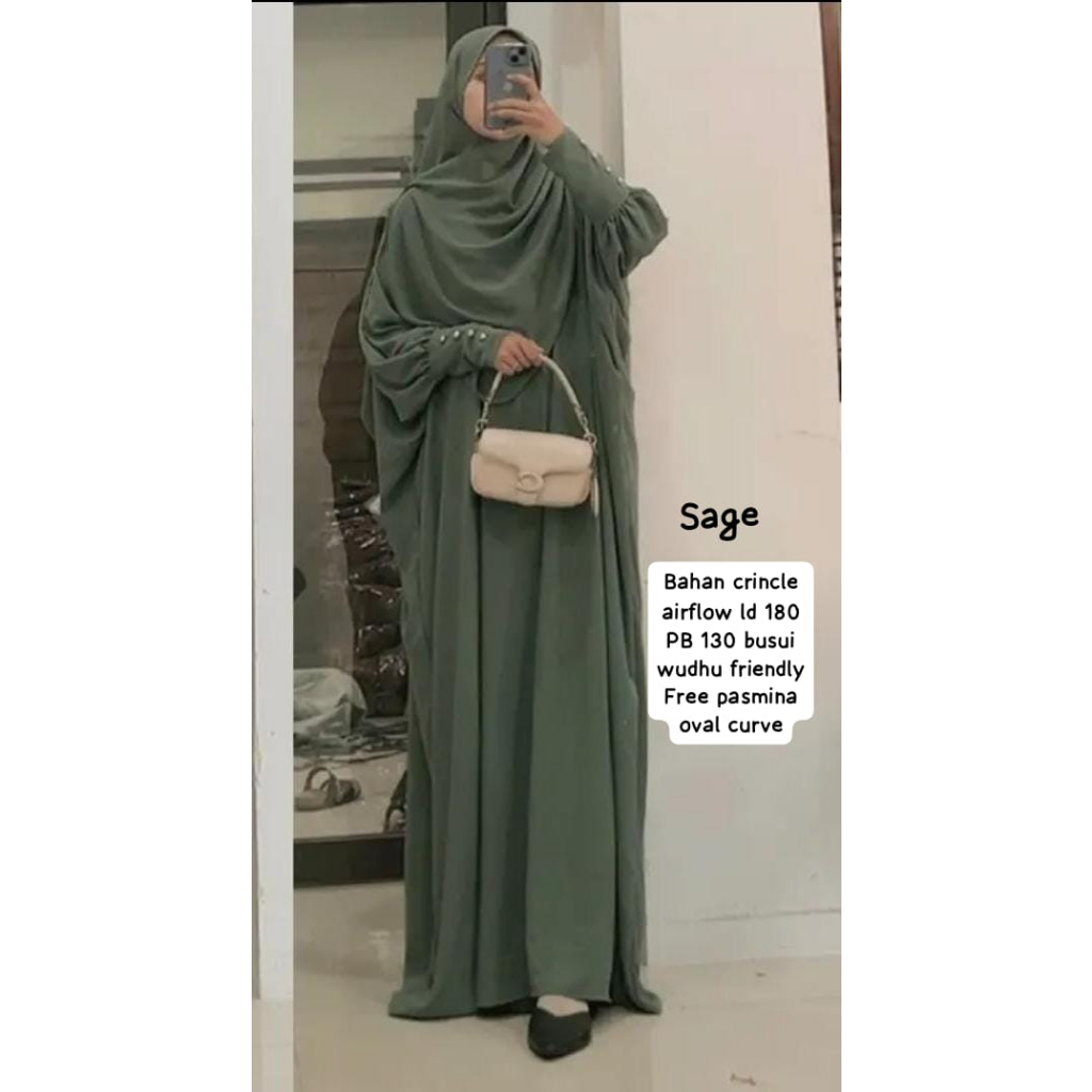 KAFTAN SET HIJAB AMEENA CRINKLE POLOS KEKINIAN