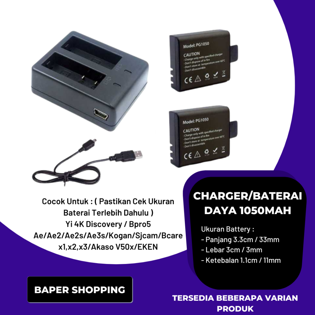 Paket Dual Charger Dan Battery / Baterai Xiaomi Yi 4K Discovery / Kogan / Brica / Bpro / Sjcam / Aka