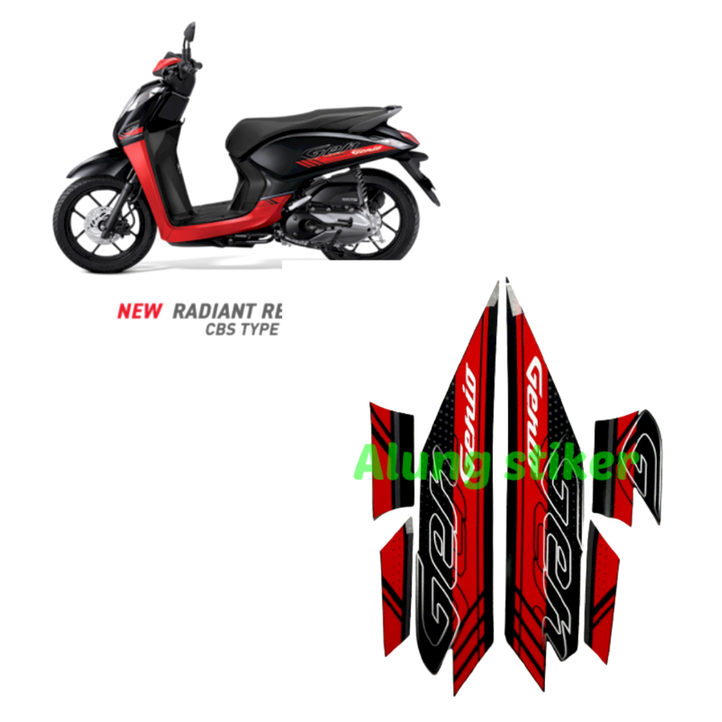STIKER STRIPING MOTOR HONDA GENIO 110 2020 HITAM-MERAH
