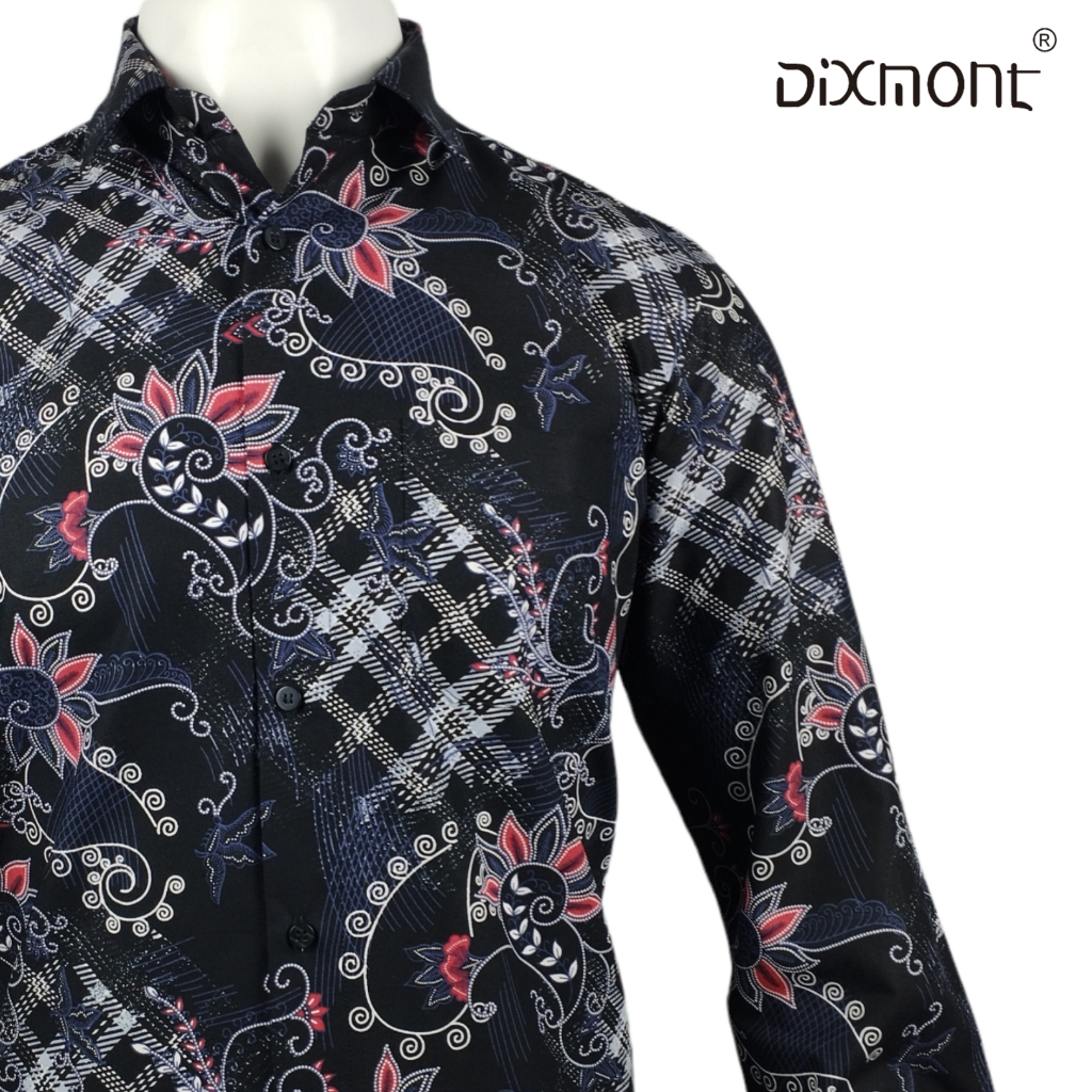 Dixmont Kemeja Batik Pria Basic Formal Lengan Panjang Hem BL02023