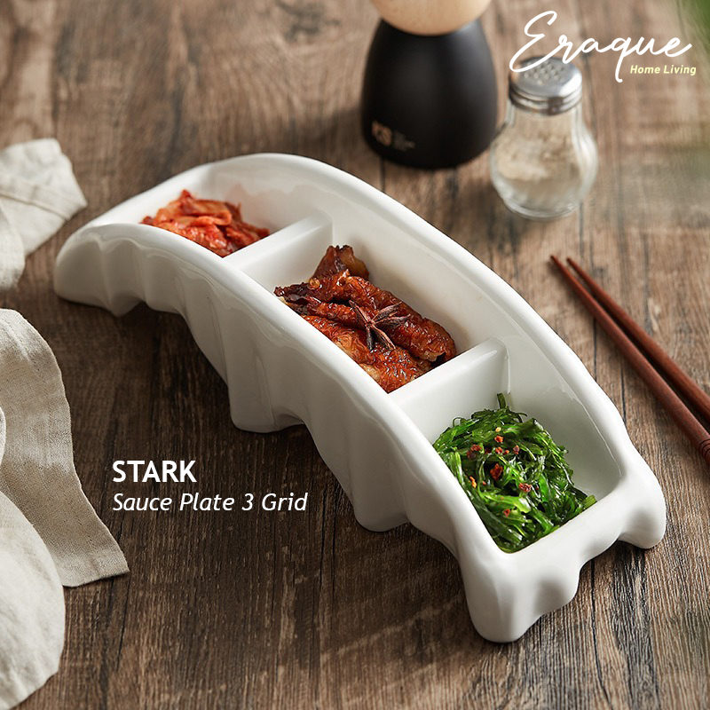 STARK SAUCE PLATE 3 GRID / PIRING MANGKOK SAUS SAMBAL KERAMIK 3 SEKAT RESTORAN FINE DINING AESTHETIC