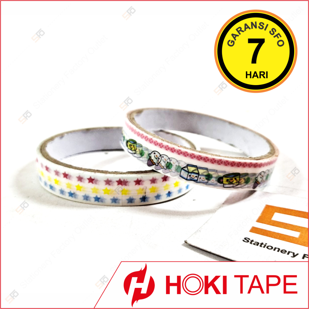 

Lakban Printing Fancy Hoki Tape 12mm - Isolasi Stationery Warna Warni