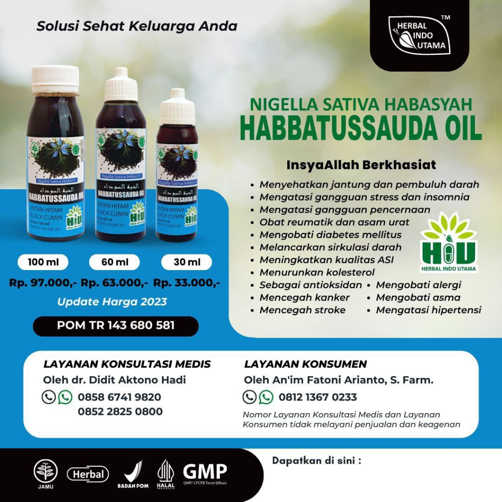 Habbatussauda Oil HIU Isi 100ml / 60ml / 30ml Habbat Cair Original 100% Alami