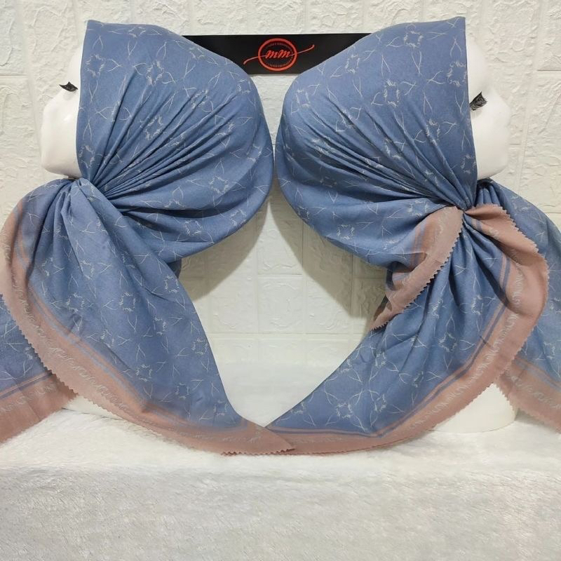 Hijab Segi Empat Voal Motif Mono Warna Denim Jilbab Terbaru