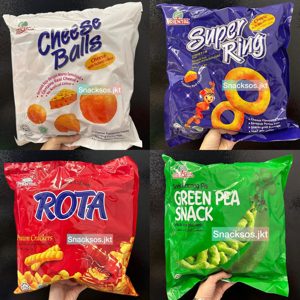 

[BAG] ORIENTAL CHEESE BALLS / SUPER RING / ROTA PRAWN CRACKERS / GREEN PEA SNACK