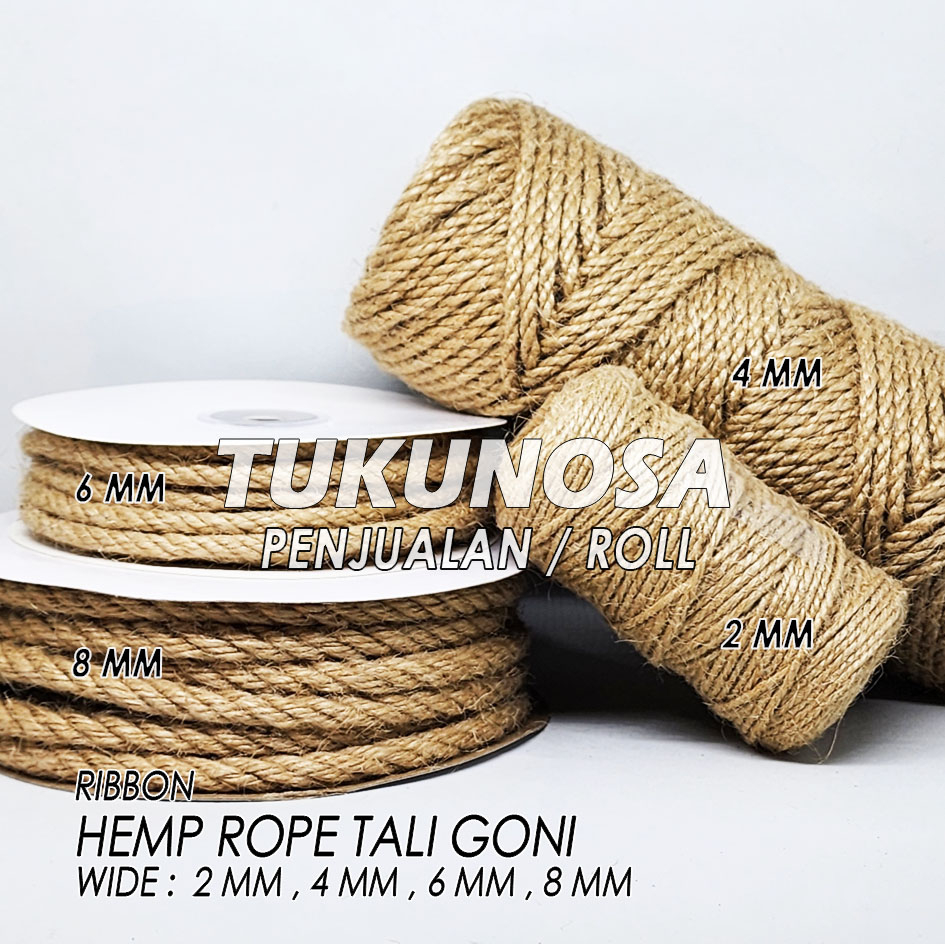 

HEMP ROPE TALI GONI 2 mm 4 mm 6 mm dan 8 mm TALI RAMI HAMPERS TALI DEKORASI NATURAL