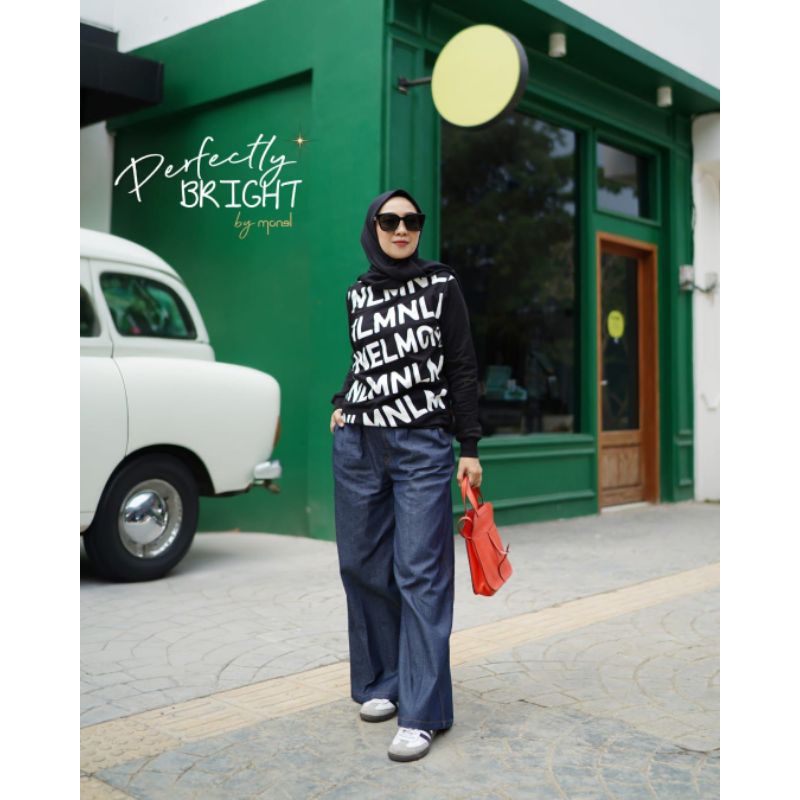 Monel NAMIRA SWEATSHIRT | HONEY, MINT, BLACK, TAUPE | SWEATSHIRT ATASAN WANITA MOTIF MONOGRAM MONEL