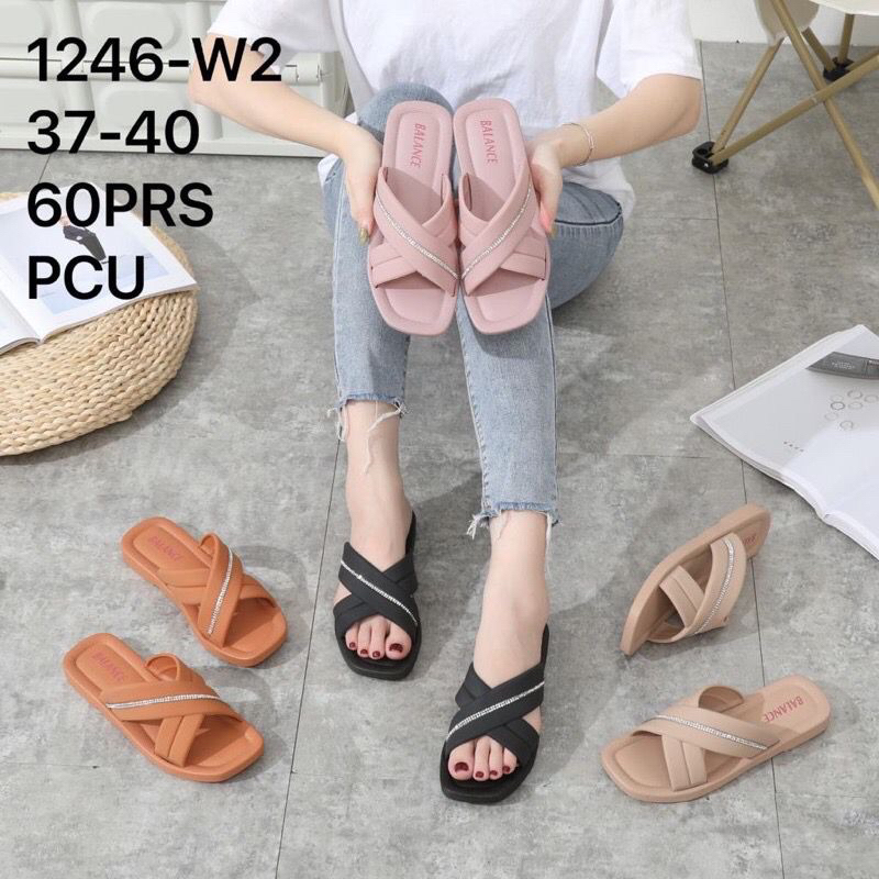 Sandal Slop Jelly Balance 1246-W2 Sandal Silang X Mutiara Terbaru