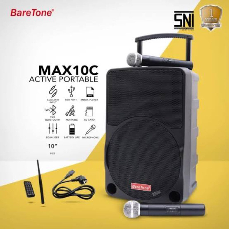 Speaker Portable Wireless Baretone MAX 10C Original 10 inch BARETONE MAX10C