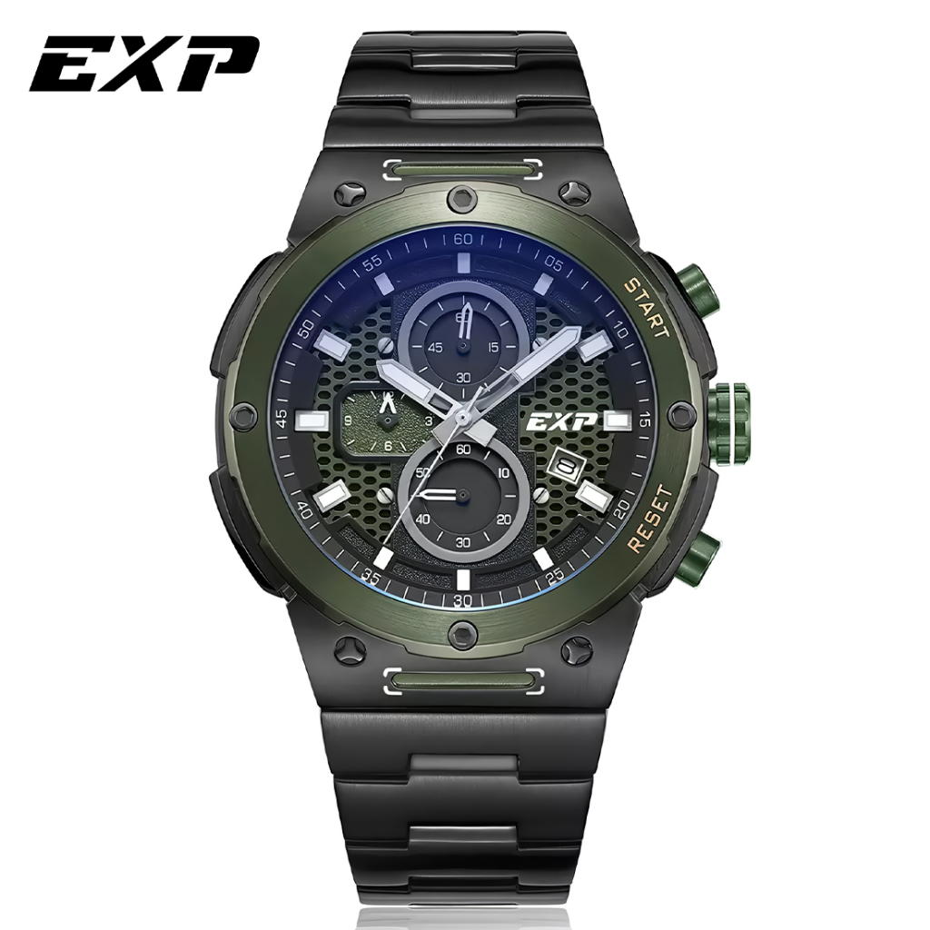 Expedition EXP 6837 MCBGAGN - Jam Tangan Chronograph Pria - Black Green - Stainless Steel