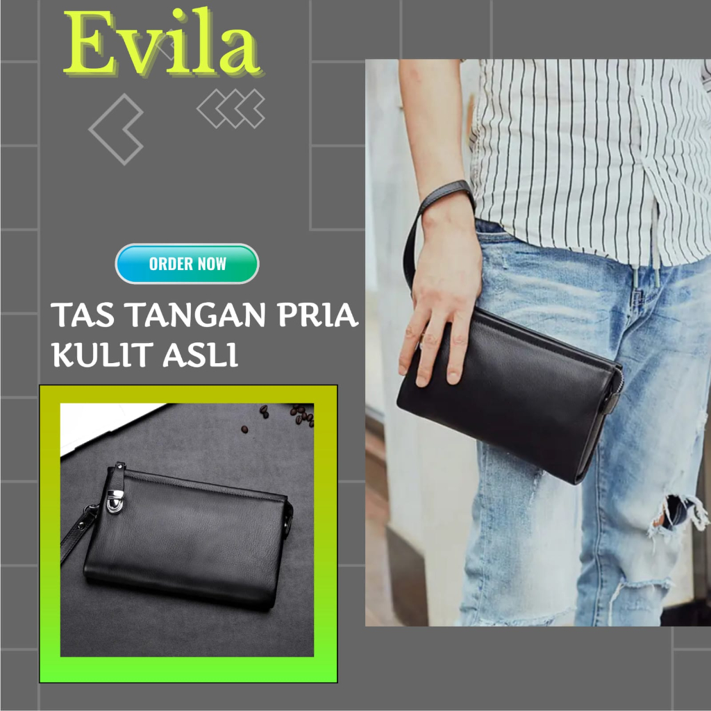 Tas Kulit Hand Bag Pria Tas Tangan Pria Kulit Asli Garut Evila Leather