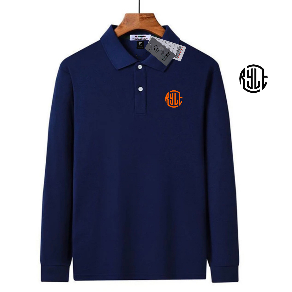 Ry Lifestyle Kaos Polo Shirt Lengan Panjang 501 Rylt Round Orange Casual