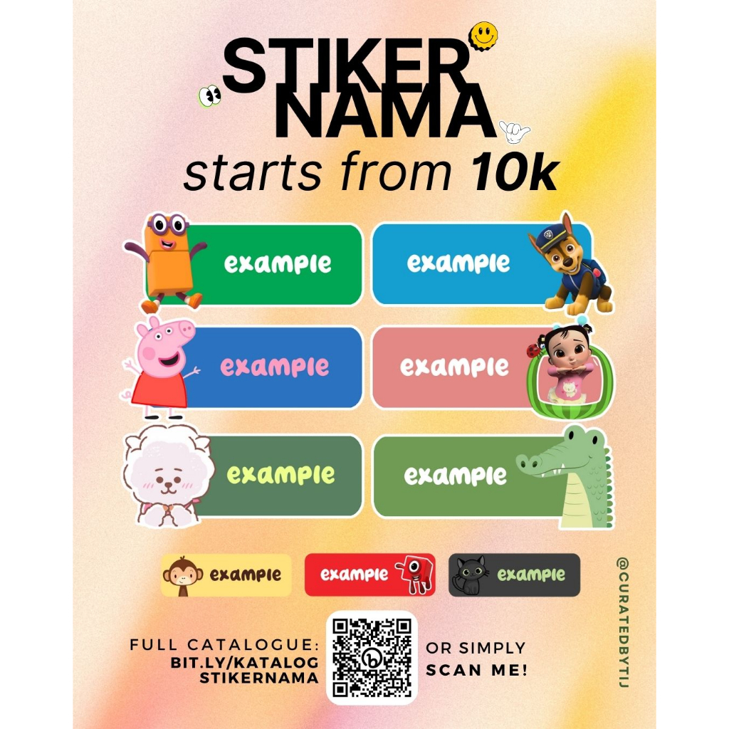 

CUSTOM STIKER NAMA NON-WATERPROOF | Label Nama Animals Hewan Dinosaurus Pinguin Flamingo Racoon Red Panda Molang We Bare Bears Unicorn