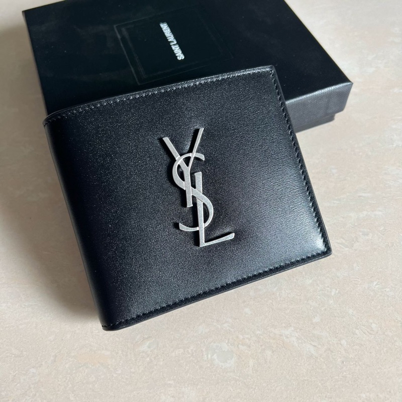 YSL big logo east west bifold wallet in black smooth leather