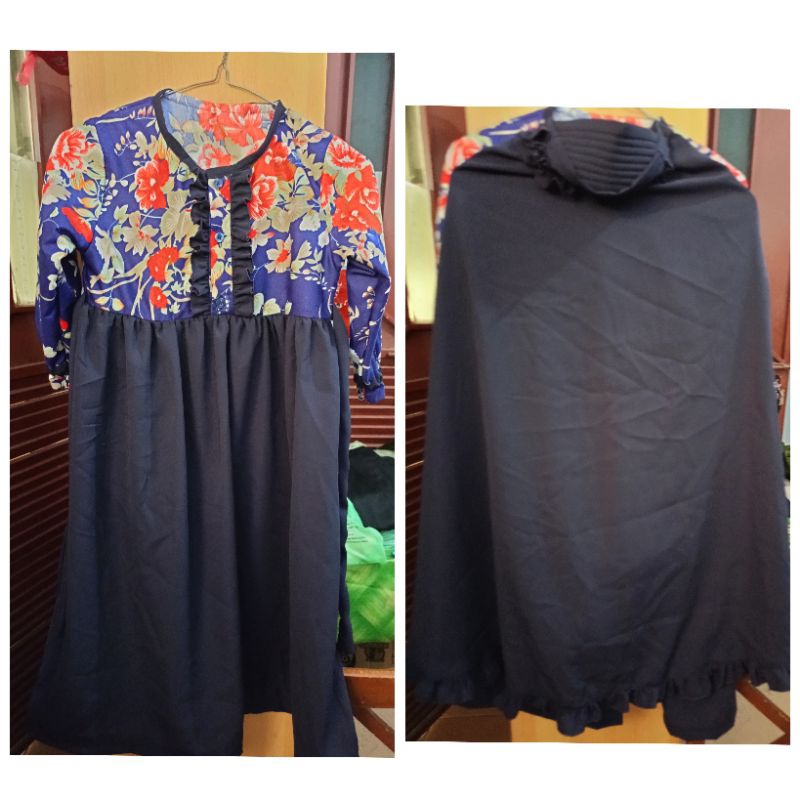 setelan syar'i gamis anak usia 4-5tahun Jilbab panjang tali karet