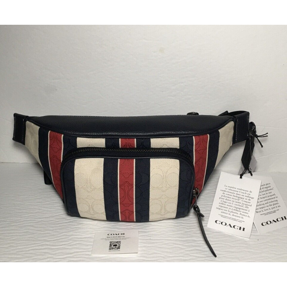 Tas WB. Keren. Brand New. NWT Coach C9966 Thompson Belt Bag in Signature Jacquard with Stripes