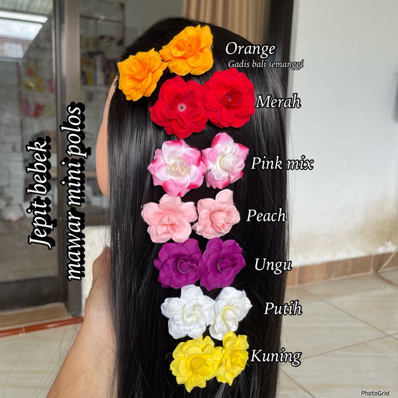 Jepit Bebek Mawar Mini Polos/Jepit Bebek/Bunga Mawar Mini/Jepit Rambut/Bunga Kain