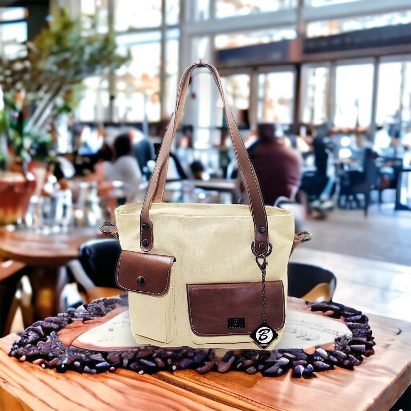 Tote Bag Batobo B001626 Kulit Asli Kombinasi Canvas terbaru