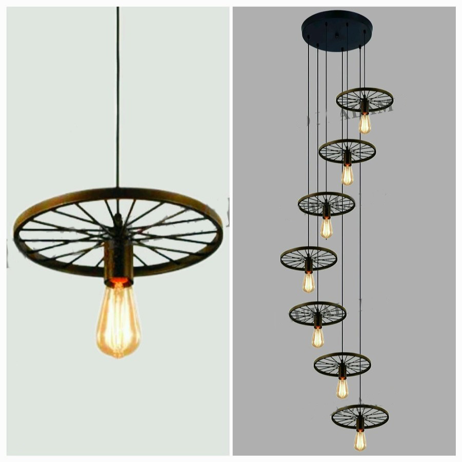 Lampu hias gantung void tangga motif ban roda INDUSTRIAL vintage retro WHEEL pendant light living di