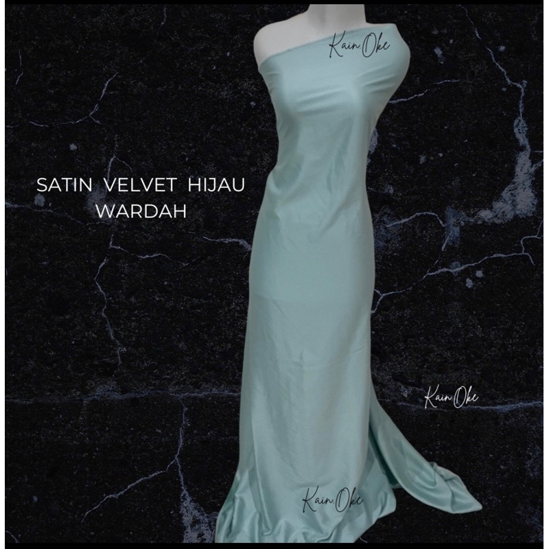 1/2 meter Kain Satin Velvet Hijau Tosca Muda / HIJAU WARDAH  Bahan Premium Grade A Gamis Hijau Kuali