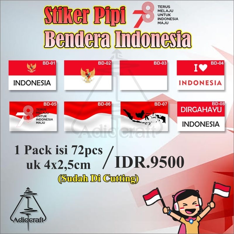 

Stiker Pipi Bendera Merah Putih, Tempel Pipi Merah Putih termurah harga perpack (72 Stiker)