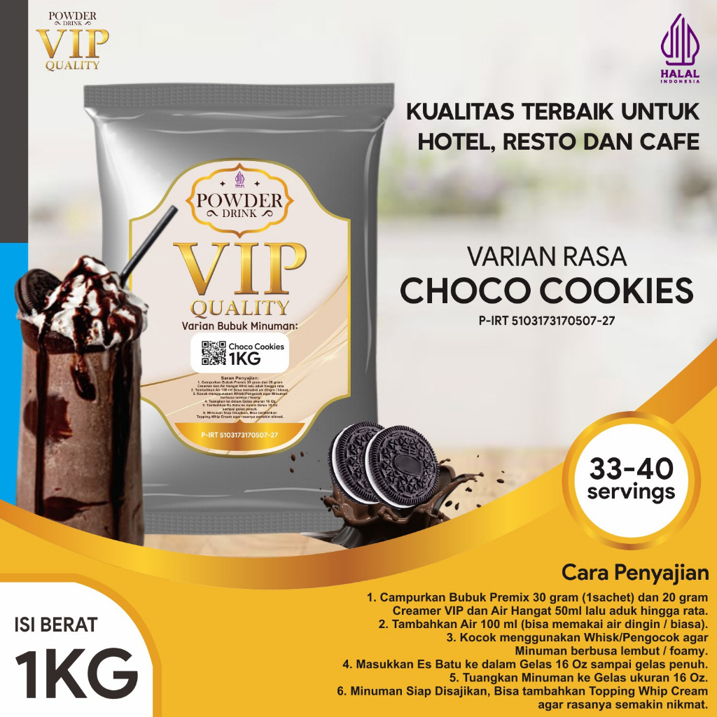 

Bubuk Minuman Kualitas VIP Rasa Choco Cookies 1 Kg Cookies Coklat Bubuk Minuman Kelas VIP Boba Drink Powder