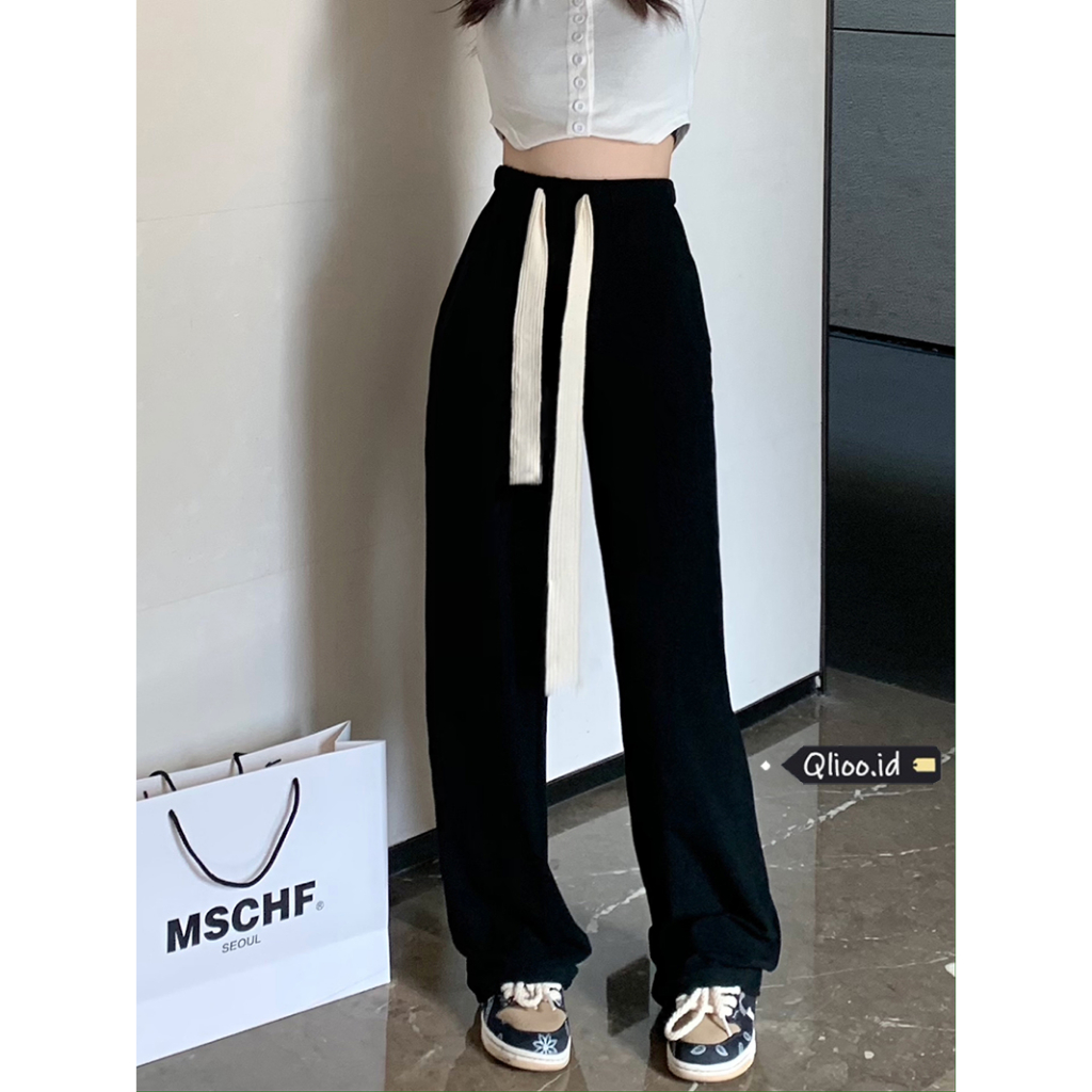 [2 Warna] Celana Panjang Kolor Celana Kulot High Waist Kasual Wanita Korean Style Minimalis