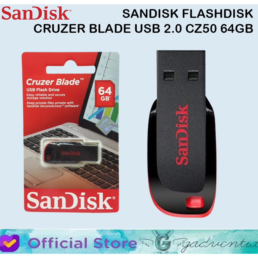 Sandisk Flashdisk Cruzer Blade USB 2.0 CZ50 64GB 64 GB Flash Disk FD