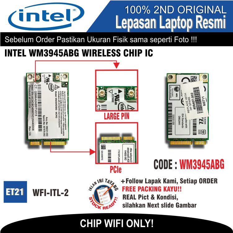 ET21 WFI-ITL-2 Internal WiFi Card WiFi Chip Laptop Notebook Netbook INTEL WM3945ABG WIRELESS CHIP IC