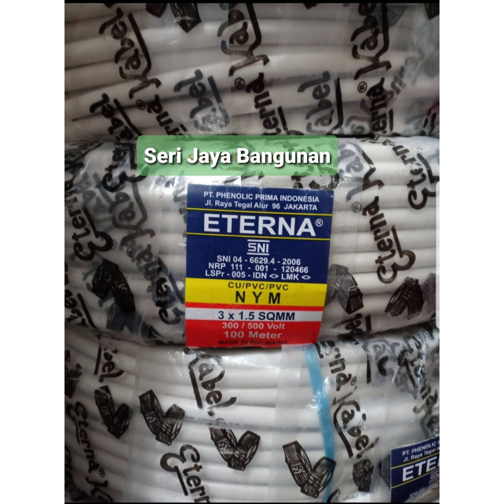 Kabel Eterna Kawat 3x1.5 Per Roll / Kabel Eterna NYM Putih Isi 3x1,5/ 3x1.5 1 Roll SNI/ Kabel Eterna