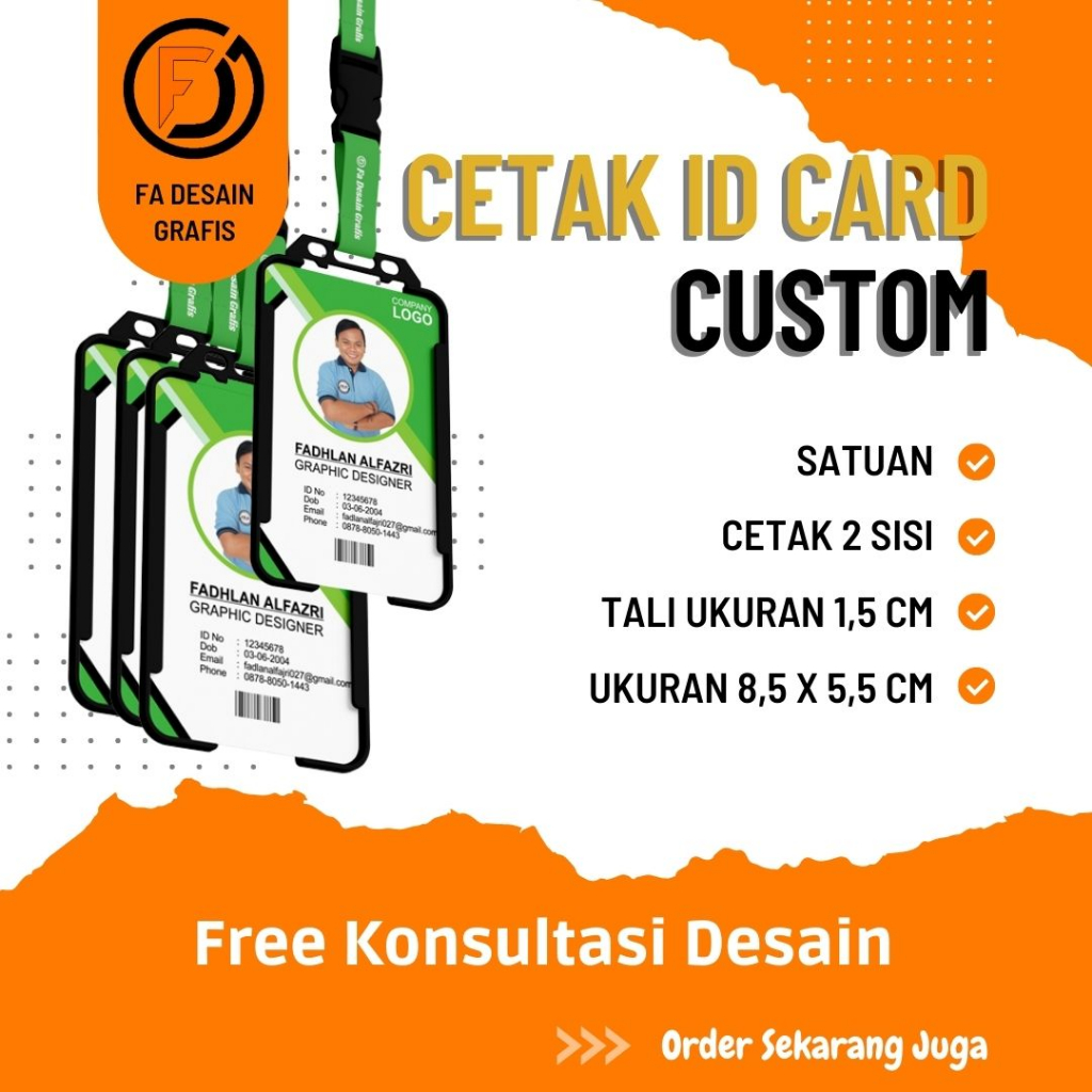 

Cetak Paket ID CARD + lanyard 2cm, cetak idcard 2 muka, custom desain minimal 10set
