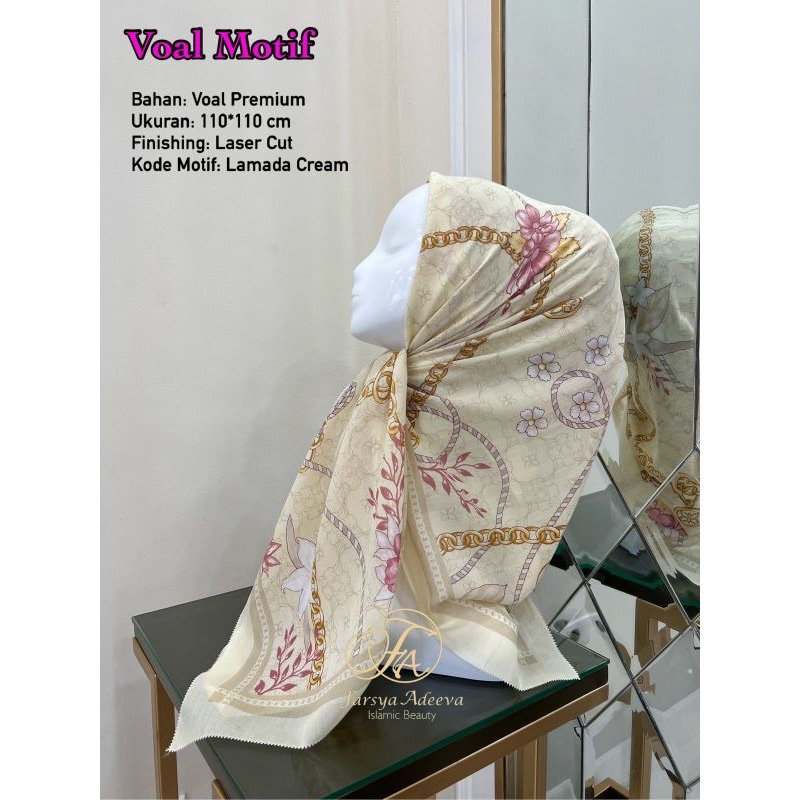Promo Hijab Segi Empat Voal Motif Lamada Warna Cream Jilbab Terbaru