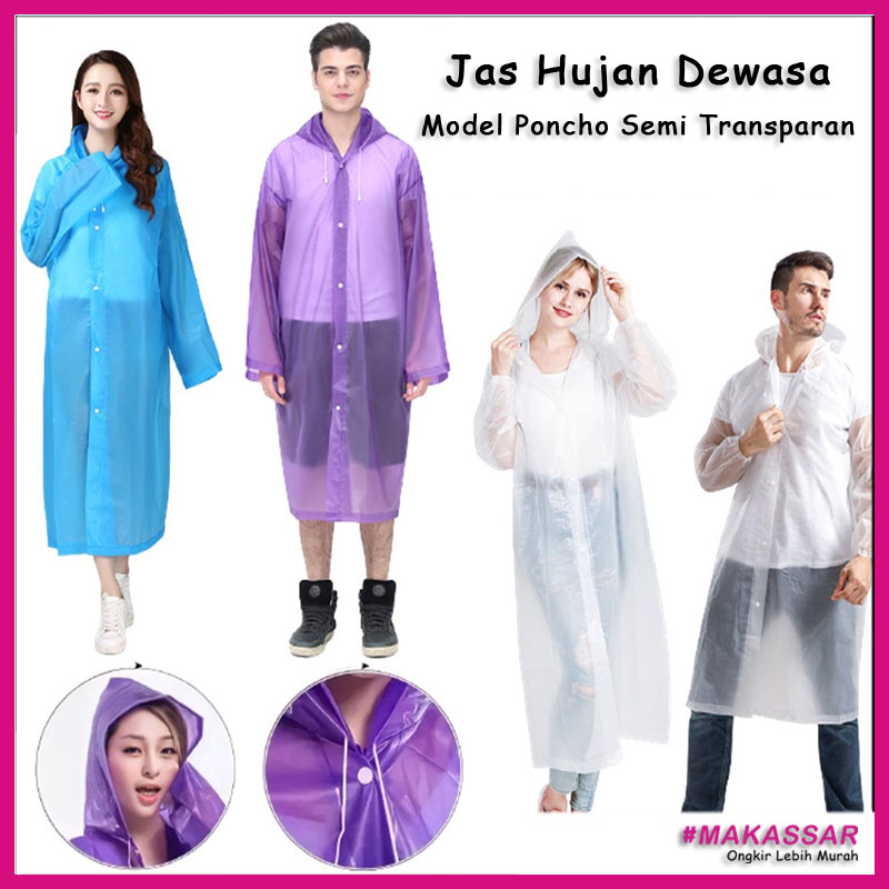 Jas Hujan Dewasa Karakter Hoodie Korea EVA RAINCOAT Lengan Polos Jas Hujan Dewasa Warna Mantel Jas H