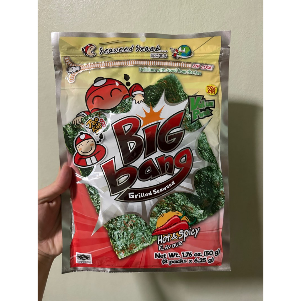 

Tao Kae Noi Big Bang Grilled Seaweed Hot & Spicy Squid Flavour Classic Tom Yum Value Pack Isi 8lembar (8 pack x 6,25gram)