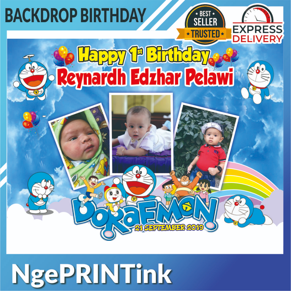 DORAEMON BIRTHDAY | Banner | Backround | Spanduk | Backdrop Ulang Tahun Anak