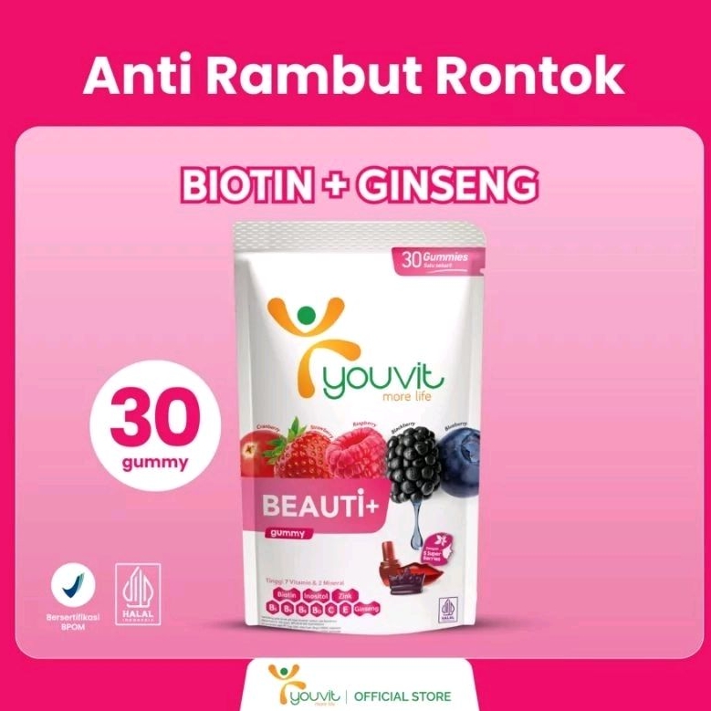 Biotin Gummy Untuk Rambut Rontok - Youvit Beauti+ 30 Hari