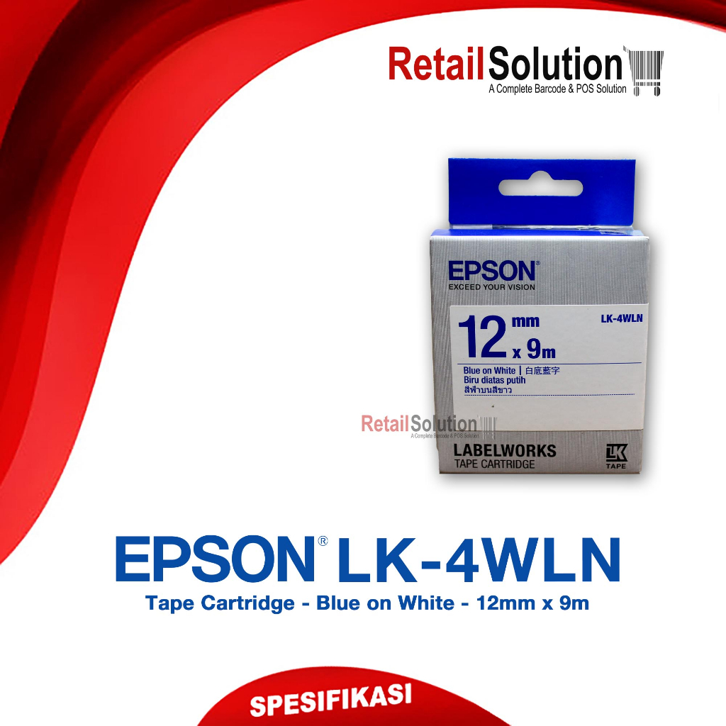 

EPSON Labelworks Tape Cartridge LK-4WLN LK4WLN 12mm x 9m Blue on White