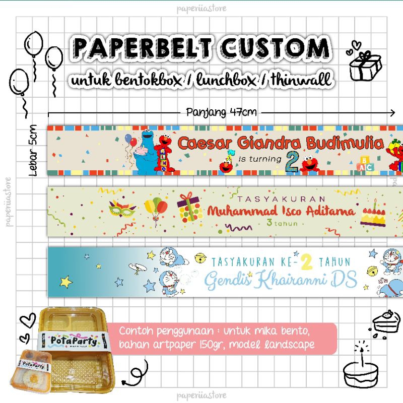 

PAPERBELT CUSTOM untuk bentobox/lunchbox/thinwall