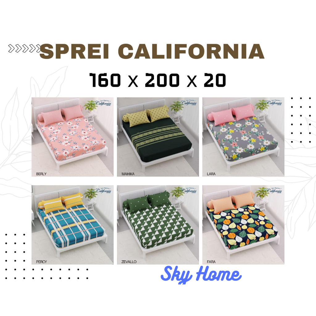 Sprei California 160X200X30/ Sprei California Queen bantal 4 guling 2