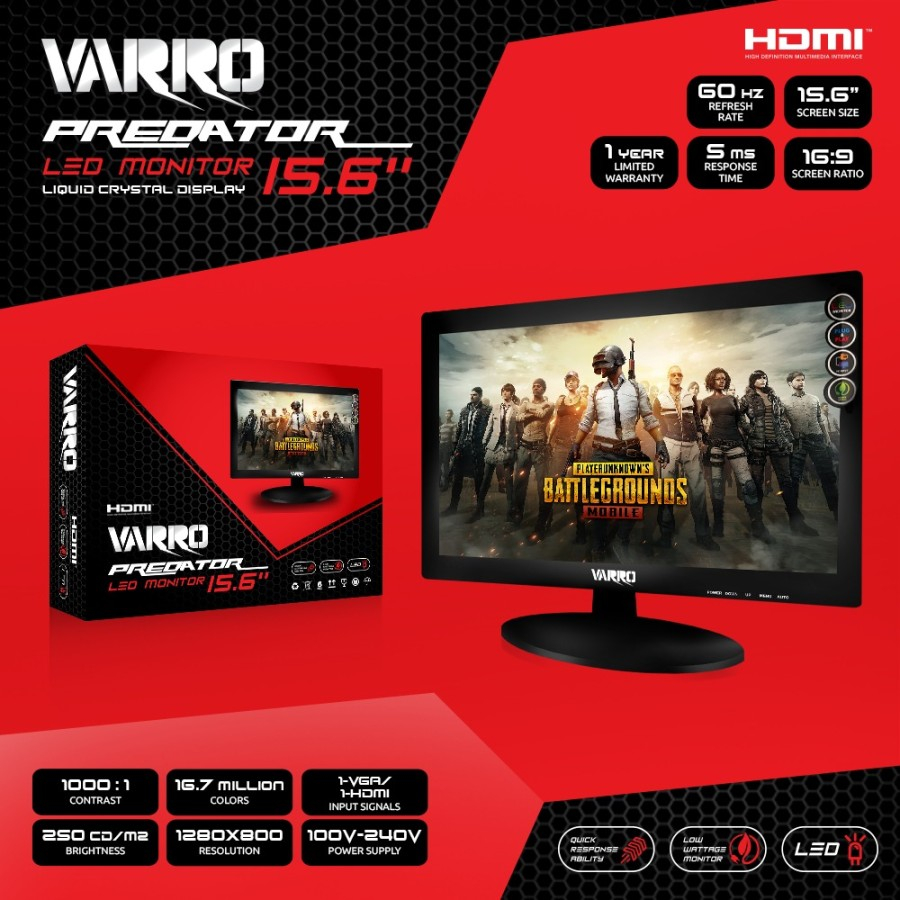 Monitor Varro LED 19 Inch TN 60Hz HDMI VGA