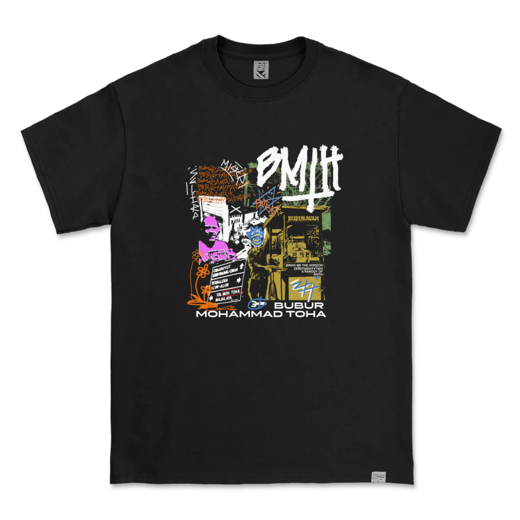 Kaos Distro Parodi ZeroTwentyTwo T-Shirt BMTH Bubur Muhammad Toha Black | Baju Pria Lucu Parody Plesetan Band Metal-DESIGN
