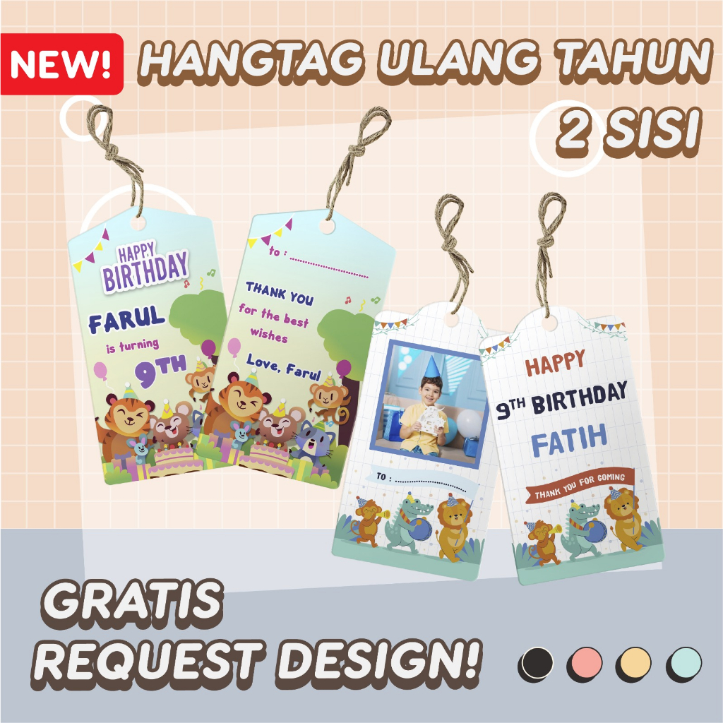 

Tag Label Hampers Ulang Tahun Anak Custom Pola 2 Sisi | Hang Tag Ulang Tahun Anak Free Design