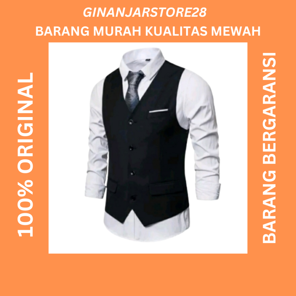 Rompi Formal Pria Jumbo Hitam - Vest Formal Pria - Jas Rompi Motif Saku Pake Tutup