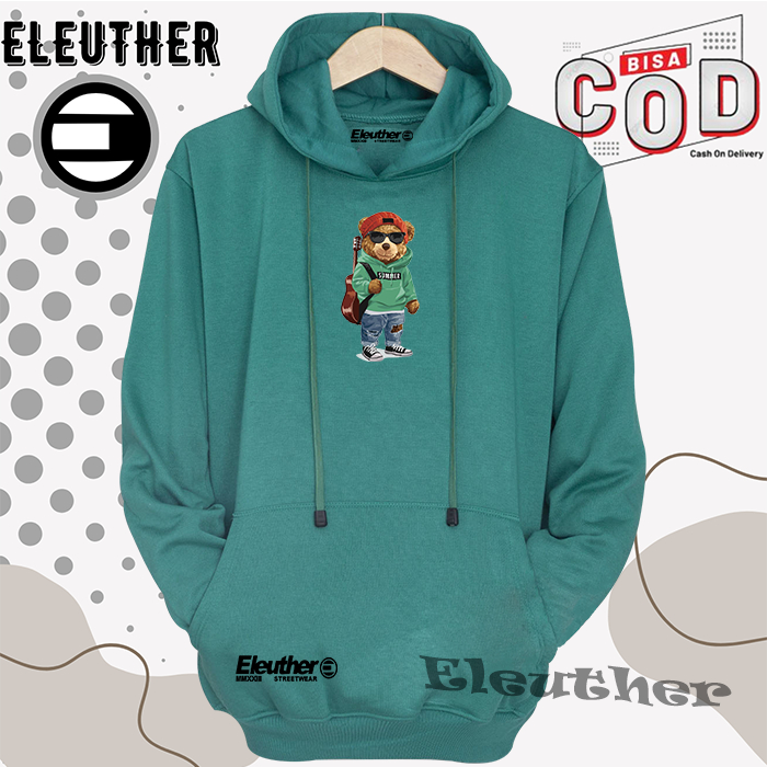 Switer Cowok Switer Pria Distro Original Eleuther Warna Hijau Tosca Sablon Motif Bear Gitar Hodi Ove