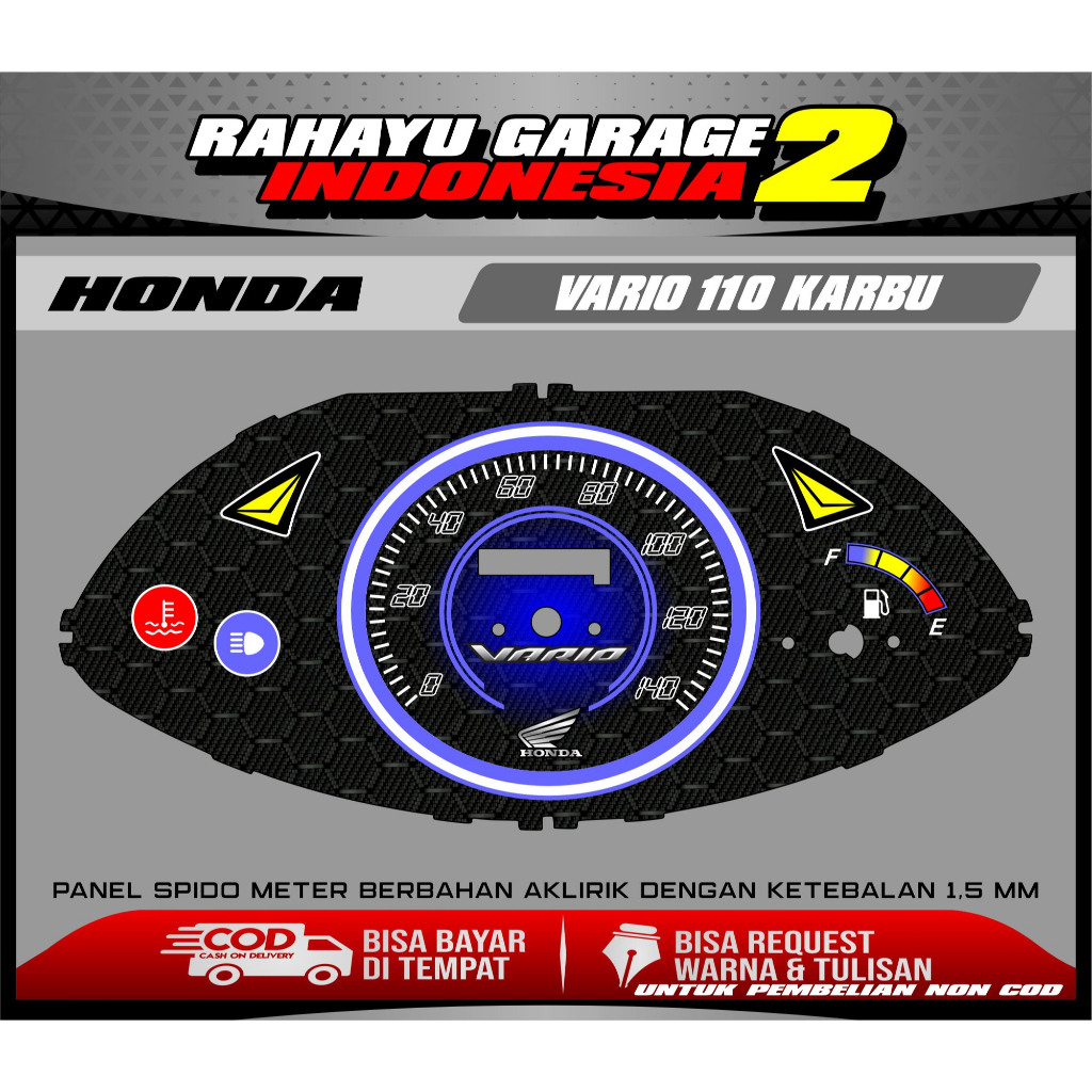 papan speedometer custom vario 110 karbu panel spido meter custom vario 110 karbu DISEN LAMA