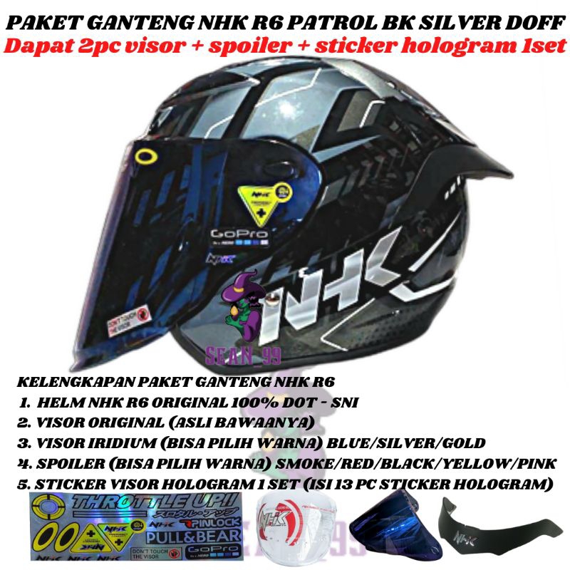 HELM NHK R6 PATROL BLACK GLOSSY SILVER ORIGINAL SNI ( PAKET GANTENG NHK R6)