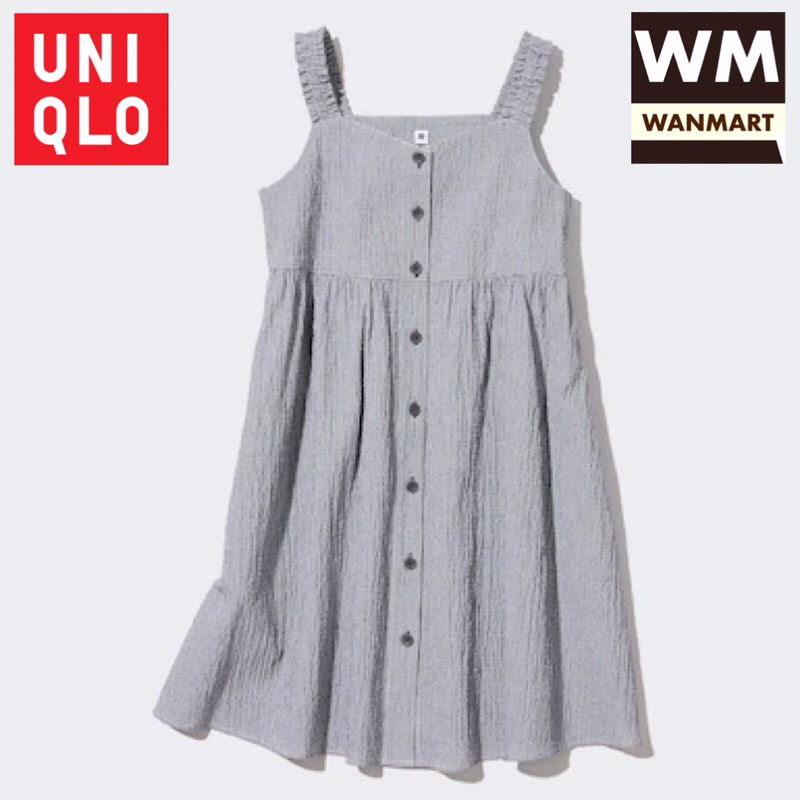 UNIQLO Kids Camisole Dress Gaun Kamisol Seersucker Anak Perempuan Black