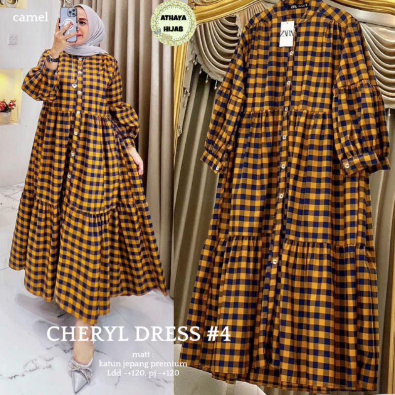 Dress Jumbo Wanita Katun Jepang Kotak LD 120 Cheryl Dress 2 By Athaya Hijab