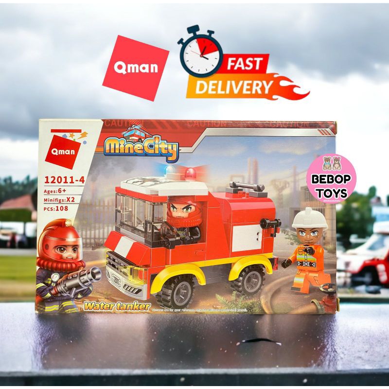QMAN BRICKS (mirip lego) mine city fire truck 12011-3 , 12011-1 , 12011-4 original kidz station