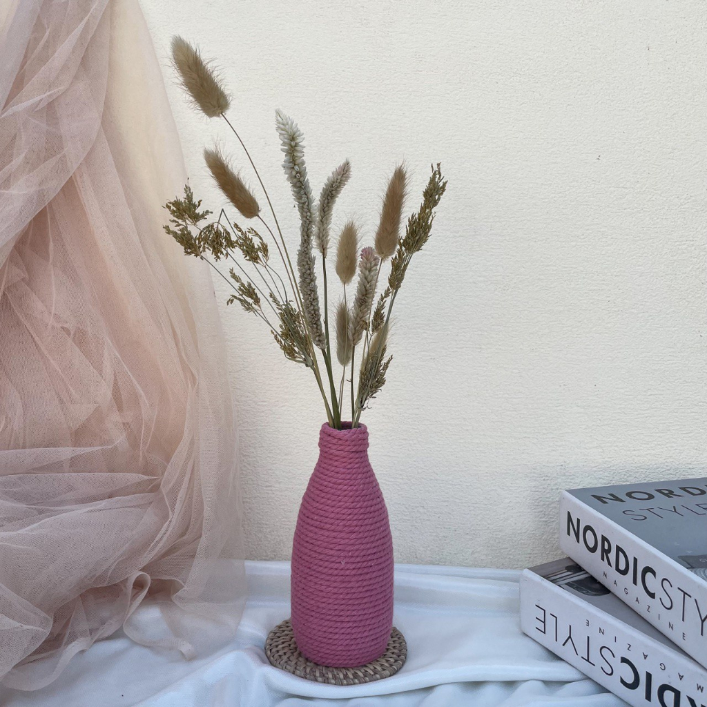 Satu set bunga kering dan vas | vas kaca | dried flower | vas kayu